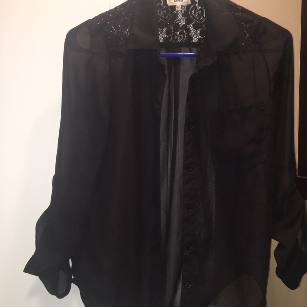 Pacsun sheer black button up blouse